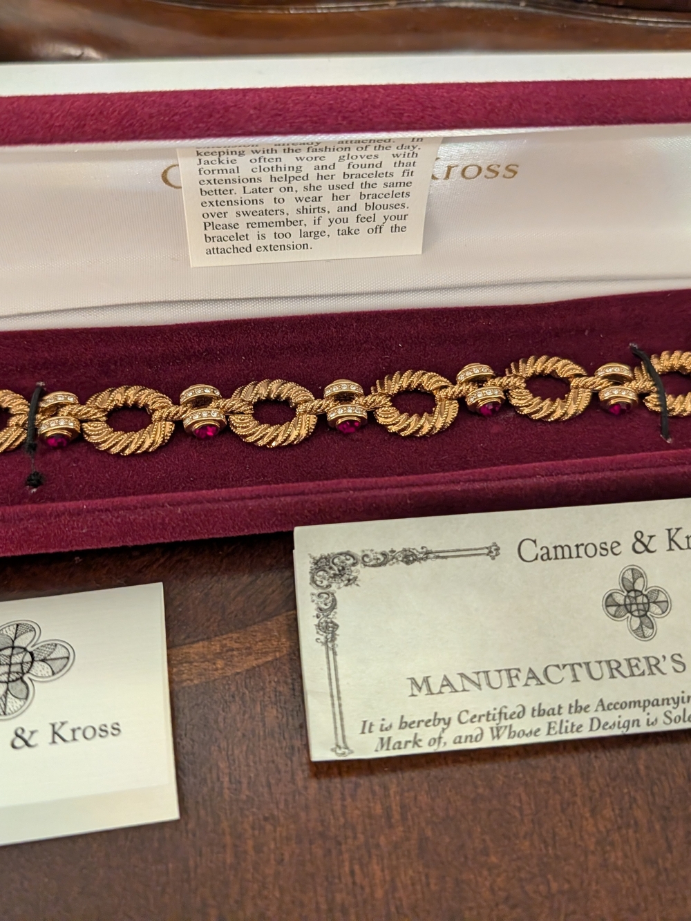 Gold Rope-Link Bracelet with Pink Stone Accents - Picture 2 of 3
